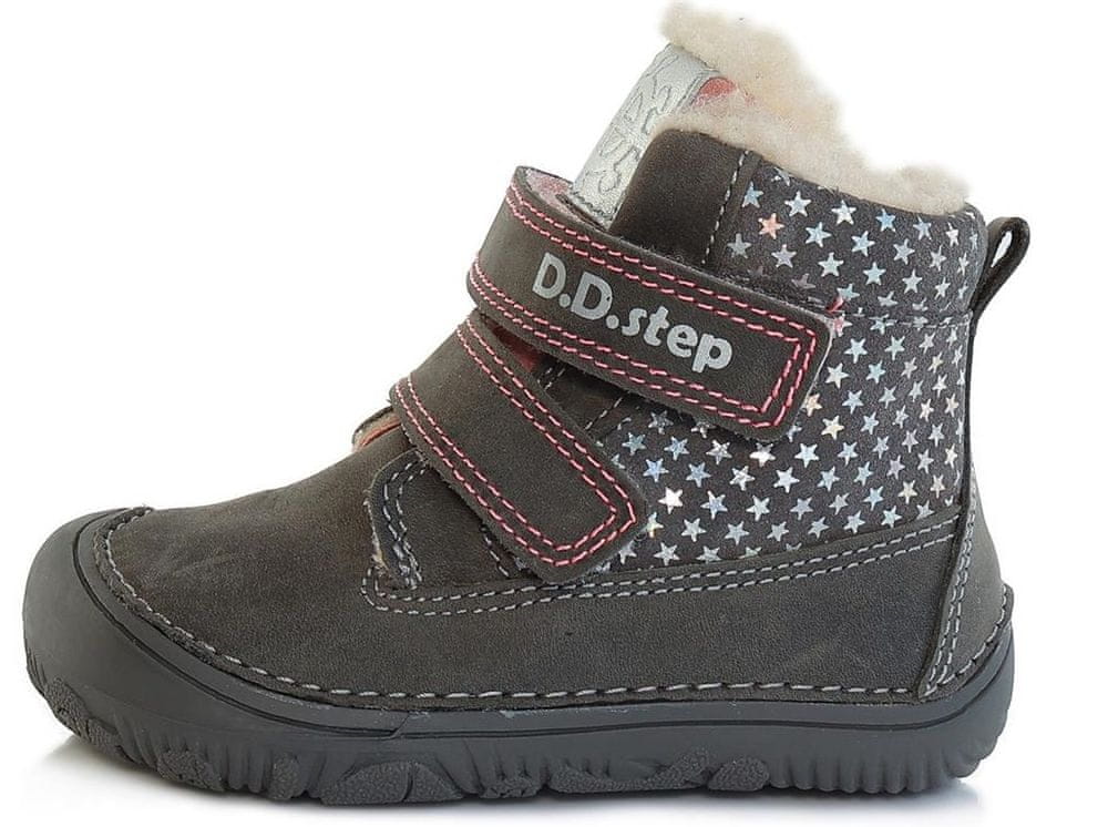 D-D-step dívčí zimní kožená kotníčková barefoot obuv W073-29B tmavě šedá 30