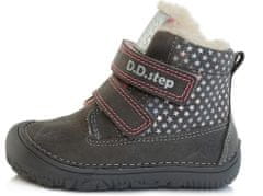 D-D-step dívčí zimní kožená kotníčková barefoot obuv W073-29B tmavě šedá 27