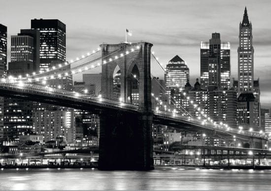 AG Design Černobílý Brooklynský most při západu slunce, fototapeta, 360x254 cm