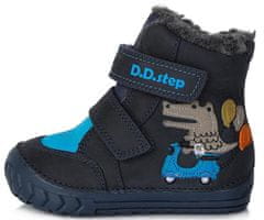 D-D-step chlapecké zimní kožené kotníčkové tenisky W029-443A tmavě modrá 19
