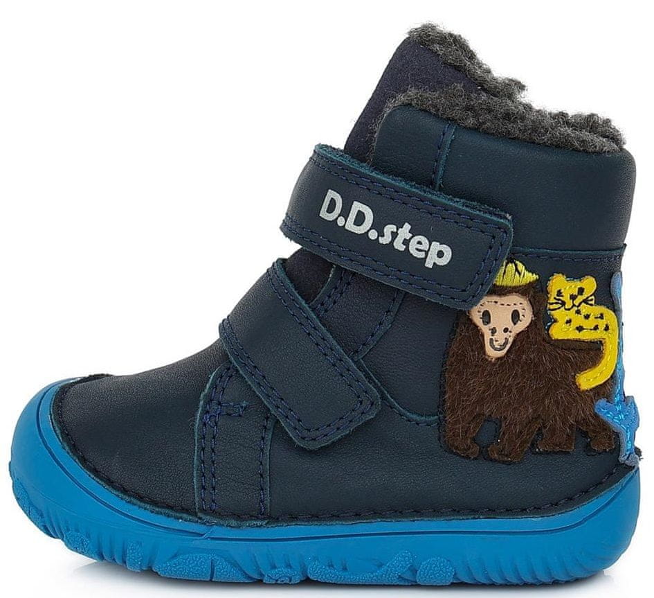 D-D-step chlapecká zimní kožená kotníčková barefoot obuv W073-457A tmavě modrá 23