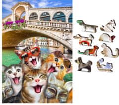 InnoVibe Wooden City Dřevěné puzzle Koťata v Benátkách 2v1, 75 dílků EKO