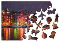 InnoVibe Wooden City Dřevěné puzzle Noční Amsterdam 2v1, 150 dílků EKO
