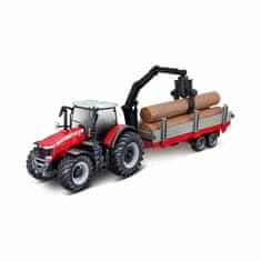 BBurago 1:50 Farm Traktor Massey FERGUSSON 8740S s nakladačem dřeva