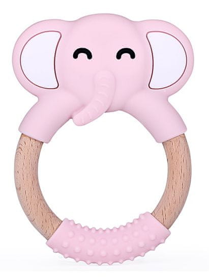 ELPINIO dřevěné kousátko se silikonovým slonem - růžové