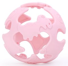 silikonové kousátko koule s dinosaury - růžové