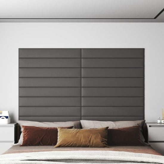 Vidaxl Nástěnné panely 12 ks šedé 90 x 15 cm umělá kůže 1,62 m²