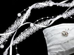 Kraftika 13.5m ílá svatební stuha trojitá s perlami