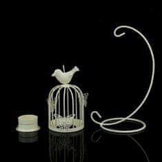 Kraftika Kovová lucerna na svíčku, bílá barva, ptáček v kleci