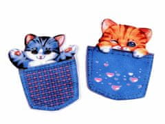 Kraftika 10ks 1 modrá dětská textilní aplikace / nášivka kočka v
