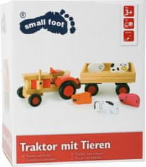 Small foot Dřevěný traktor s vlečkou a zvířátky