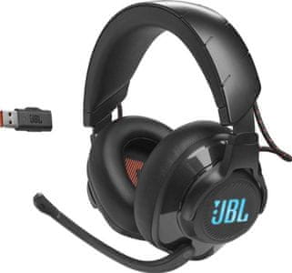 herní bezdrátová sluchátka jbl quantum 610 lehká odolná rgb podsvícení připojitelná i kabelem usb nabíjení výdrž 40 h sklápěcí mikrofon