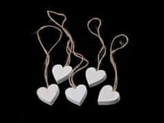 Kraftika 5ks ílá mléčná dřevěná dekorace srdce s jutovým poutkem