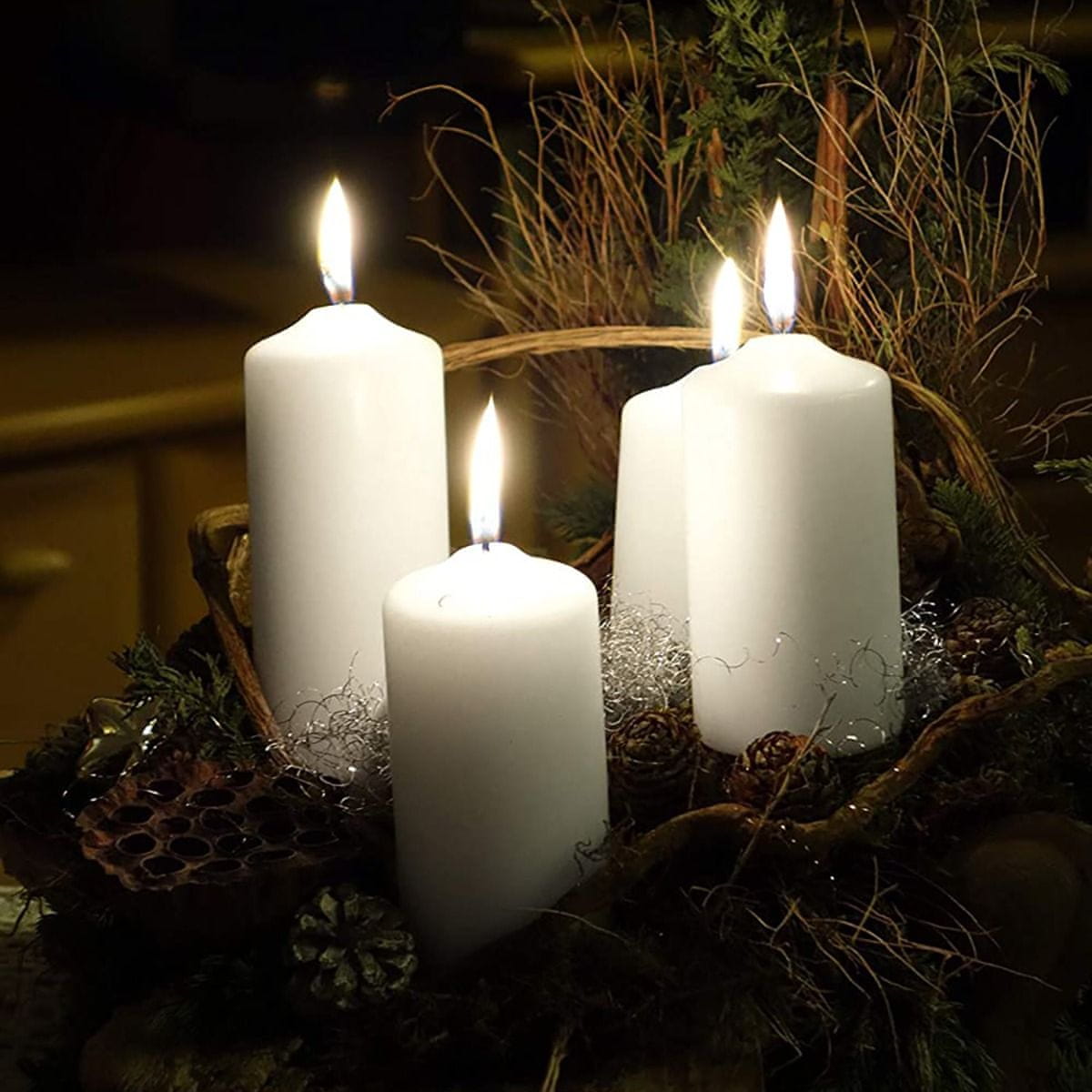 LUMILED Sada 6 svíček, tradiční válcová svíčka 12cm, bílá