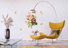 AG Design Samolepka na zeď, F 0456, Francouzská růže a zlaté motýly, 65x85 cm