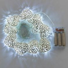 DecoLED DecoLED LED světelný řetěz na baterie - kovová srdce styl vintage, ledově bílá, 10 diod, 2,8m