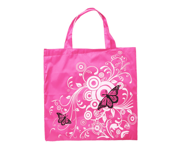 KN Skládací nákupní taška s motýl - růžová