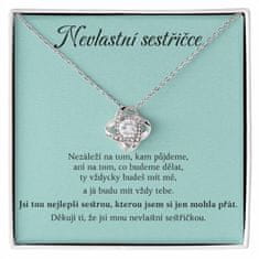 Lovilion Dámsky náhrdelník se zirkoniovými krystaly a kartička se zprávou "Nevlastní sestřičce", Dárek k Valentýnu, Valentýn 2024, Dárek na Valentýna | NILAH