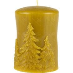 Ami Honey Přírodní svíčka ze včelího vosku Střední s vánočními stromky 90 mm