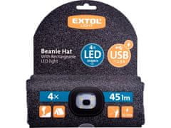 Extol Light Čepice s LED světlem 43462 čepice s čelovkou 4x45lm, USB nabíjení, šedá/černá, univerzální velikost