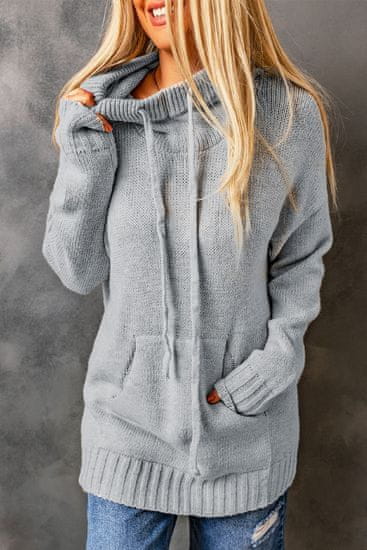 OMG! Dámský pletený svetr s klokaními kapsami Komló šedá