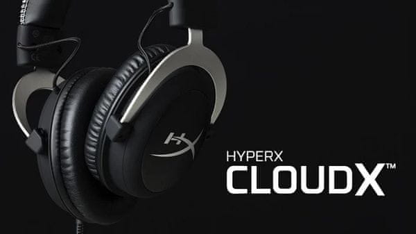 profesionální herní sluchátka HyperX CloudX černá stříbrná (4P5H8AA) integrované mikrofony drátová PC konzole telefon hudba hry virtuální prostorový zvuk stereo audio