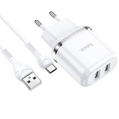 Hoco Nabíječka do sítě 2,4A 2xUSB + kabel 1m USB Typ C Hoco N4 Smart Dual USB - bílá