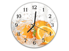 Glasdekor Nástěnné hodiny kulaté pr.30cm čerstvé ovoce pomeranč ve vodě - Materiál: plexi