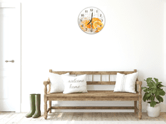 Glasdekor Nástěnné hodiny kulaté pr.30cm čerstvé ovoce pomeranč ve vodě - Materiál: plexi