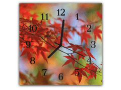 Glasdekor Nástěnné hodiny 30x30cm japonský javor větev a červené listí - Materiál: plexi