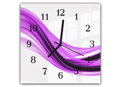 Glasdekor Nástěnné hodiny 30x30cm abstraktní temně fialová vlna - Materiál: kalené sklo