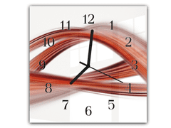 Glasdekor Nástěnné hodiny 30x30cm červeno oranžová abstraktní vlna - Materiál: kalené sklo