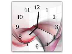 Glasdekor Nástěnné hodiny 30x30cm abstraktní růžovo fialová vlna - Materiál: kalené sklo