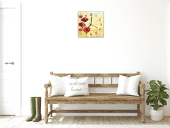 Glasdekor Nástěnné hodiny 30x30cm malované květy vlčích máků na žlutém podkladu - Materiál: kalené sklo