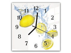 Glasdekor Nástěnné hodiny 30x30cm citrony ve vodě - Materiál: kalené sklo