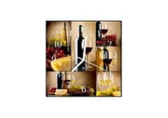 Glasdekor Nástěnné hodiny 30x30cm sklenice, hrozny, láhev víno - Materiál: kalené sklo