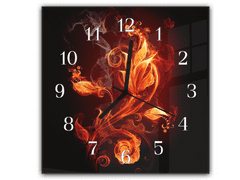 Glasdekor Nástěnné hodiny 30x30cm abstrakt ohnivý květ a hnědý podklad - Materiál: kalené sklo