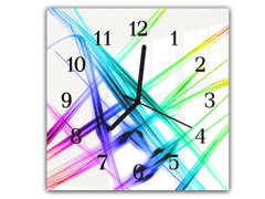 Glasdekor Nástěnné hodiny 30x30cm abstraktní barevné paprsky - Materiál: kalené sklo