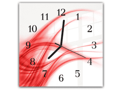 Glasdekor Nástěnné hodiny 30x30cm červeny abstrakt na bílém - Materiál: kalené sklo