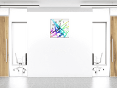 Glasdekor Nástěnné hodiny 30x30cm abstraktní barevné paprsky - Materiál: kalené sklo
