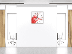 Glasdekor Nástěnné hodiny 30x30cm červeny abstrakt na bílém - Materiál: kalené sklo