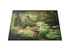 Glasdekor Skleněné prkénko jelen v kapradí - Prkénko: 30x20cm