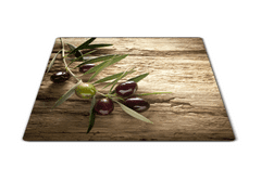 Glasdekor Skleněné prkénko větev oliv na dřevě - Prkénko: 40x30cm