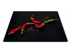 Glasdekor Skleněné prkénko chilli na černém pozadí - Prkénko: 30x20cm