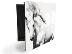 Glasdekor skříňka na klíče dekor - kůň bílý - Otevírání: Pravé, Barva skříňky: Bílá