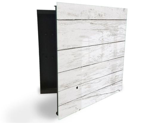 Glasdekor skříňka na klíče - textura bílé dřevo