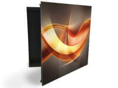 Glasdekor skříňka na klíče - abstraktní oranžová vlna - Otevírání: Levé, Barva skříňky: Bílá