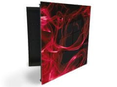 Glasdekor skříňka na klíče - abstraktní červený kouř - Otevírání: Pravé, Barva skříňky: Černá