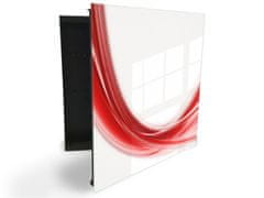 Glasdekor skříňka na klíče - abstraktní červená vlna - Otevírání: Levé, Barva skříňky: Černá