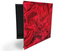 Glasdekor skříňka na klíče - červený satén textura - Otevírání: Pravé, Barva skříňky: Černá